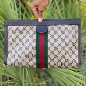 Vintage Gucci GG PVC Clutch Bag leather trim
